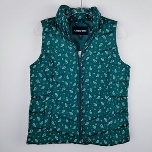Lands' End Evergreen Bandana Paisley Puffer Down Vest NWT size Small